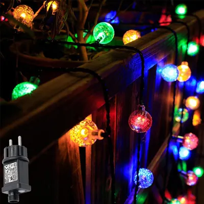 Lichtkette 10 m, 100 LEDs, Kristallkugeln, IP44, 8 Modi, Timer