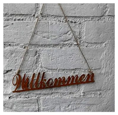 Produktbild von Dekoratives Eisenschild mit Schriftzug Willkommen, Rost, 25 cm