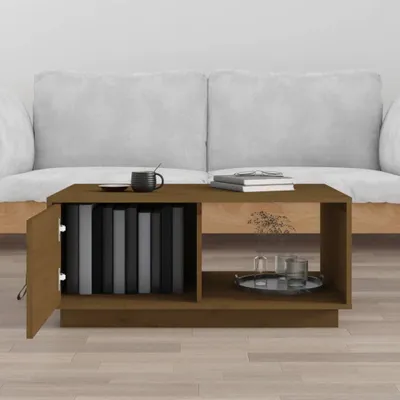 Zdjęcie produktu dla Maison Exclusive – stolik kawowy w kolorze miodowo-brązowym 80 x 50 x 35,5 cm, lite drewno sosnowe