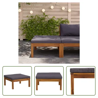 Produktbild von The Living Store Fußhocker mit Dunkelgrauem Kissen Akazie Massivholz
