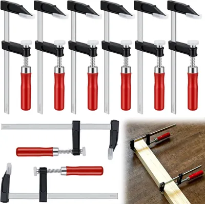 Image de Jeu de 8 pinces à vis, portée de 200 mm, profondeur de serrage de 50 mm, pour le travail du bois