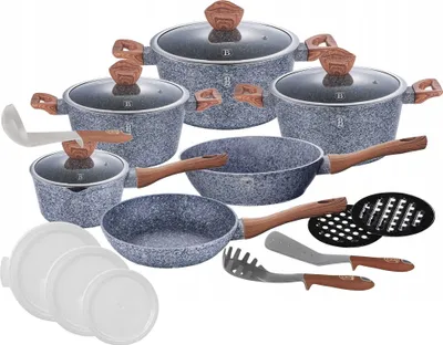 Produktbild von Berlinger Haus 18-teiliges Kochtopfset Granit Grau mit Silikongriffen und Turbo Induction
