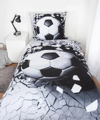 Produktbild von Famanu Bettwäsche-Set mit 3D-Effekt, Fußball - grau/weiß