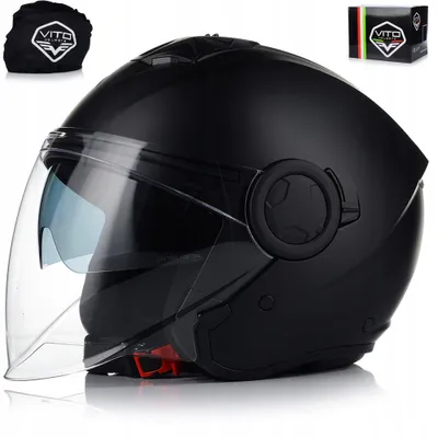 Produktbild von Vito Linate Jethelm mit Sonnenblende und Klickverschluss | Motorradhelm Rollerhelm Chopperhelm | ECE 22.06 | Schwarz Matt | M (57-58 cm)