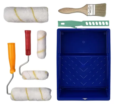 Imagen del producto de Kit de rodillos de 9 piezas, con bandeja para pintura de 17,8 cm, que incluye pinceles y rodillos de espuma, ideal para trabajos de pintura
