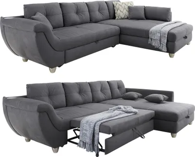 Produktbild von Ecksofa groß mit Rutschen-Armlehne Schlaffunktion Bettkasten Couch in Grau / 15230