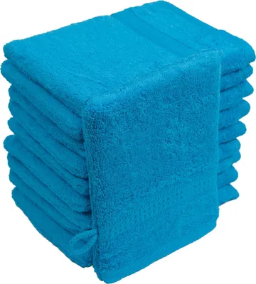 Produktbild von Waschhandschuhe Waschlappen 10er Set Türkis Blau 100 % Baumwolle Frottee 500g/m² 16x21