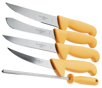 Produktbild von Schwertkrone® Metzgermesser Set 5-Teilig [ SOLINGEN - DE] - Schneidemesser - Solinger Küchenmesser Set - Kitchen Knife - Schlachtermesser - Messerset Edelstahl - Koch Messer - Messerset Küche