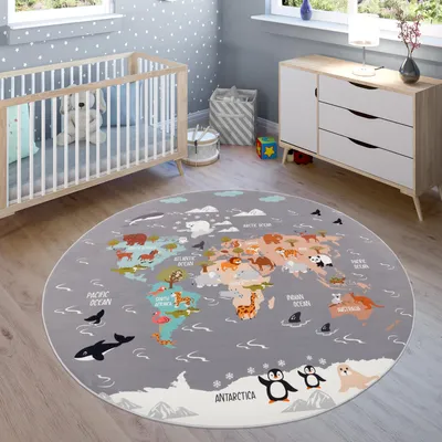 Immagine prodotto di Tappeti per bambini, tappeti a pelo corto per camerette con vari disegni Tappeti da gioco colorati Dimensioni 200 cm rotondi