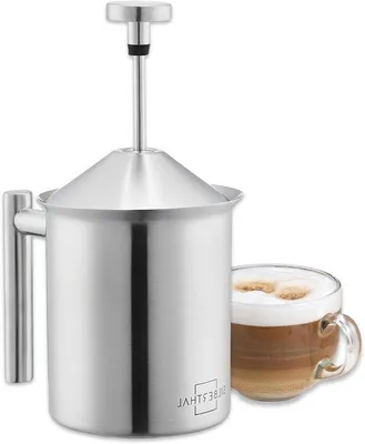 Produktbild von Manuelle Milchaufschäumer – Edelstahl-Aufschäumer – Für die Zubereitung von Kaffee – Mit doppeltem Siebmechanismus – 400 ml – Edelstahl