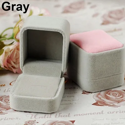 Produktbild von Samtschmuck-Halsketten-Ring-Ohrring-Anzeigen-Speicher-Organisator-Kasten-Kasten-Geschenk-Kasten-Grau
