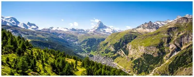 Produktbild von Wallario Küchenrückwand selbstklebend, Größe: 115 x 50 cm, Motiv: Sommerliches Alpenpanorama | Spritzschutz | abwischbar | pflegeleicht | in