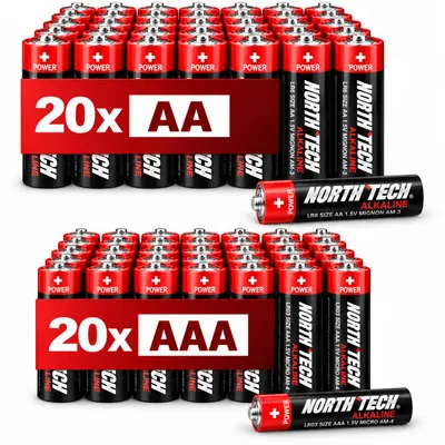 Produktbild von North Tech Power Alkaline Set | 20x AA + 20x AAA 1,5V | auslaufsicher | 10 Jahre