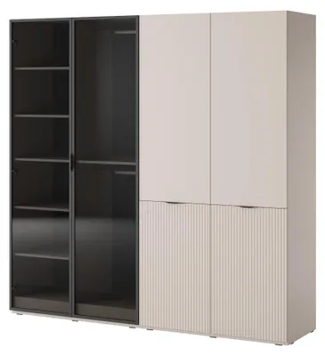 Produktbild von Masseno Drehtürenschrank ATELIO 202/200/51 cm Moderner Kleiderschrank für Schlafzimmer 4-türig Kaschmir + Schwarzglas