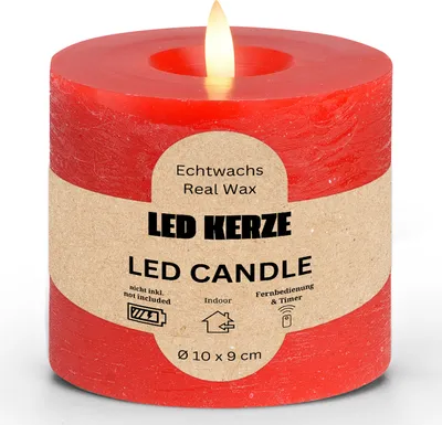 Immagine prodotto di Candela a LED a colonna di cera, fiamma tremolante, Ø 10x9 cm, rosso
