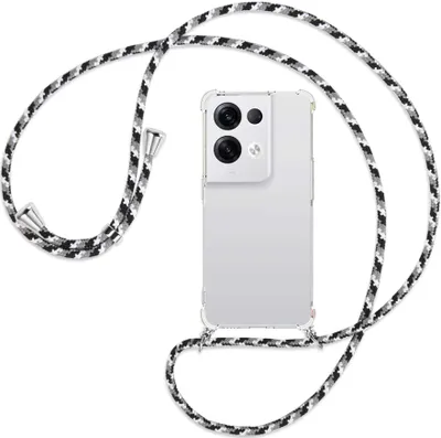 Produktbild von Handykette Backcover-Schutzhülle mit Band (Metall silberfarben) für Oppo Reno8 Pro 5G (6.62'') - schwarz/grau/weiß