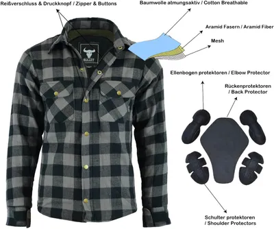 Produktbild von Herren Motorradhemd Lumberjack Holzfäller Hemd motorradjacke mit Protektoren, Größe:58/3XL, Farbe:Grau