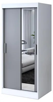 Zdjęcie produktu dla Szafa przesuwna - 90x200cm - Biały Mat / Antracyt Mat- Szafa przesuwna HUGO - z lustrem- do sypialni i garderoby