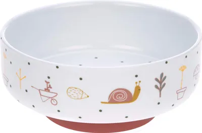 Imagen del producto de Conjunto de vajilla de porcelana para niños LÄSSIG: plato, cuenco, taza, antideslizante, diseño "Garden"
