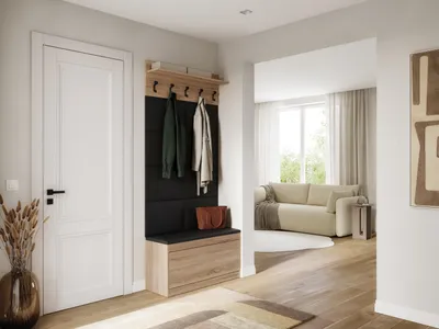 Produktbild von Platan Room Wand-Garderobe Set mit Garderobenpaneel & Schuhschrank & Hängeschrank 100 cm Flurgarderobe Garderobenset Flur Eiche Holz Weiß