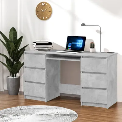 Image de vidaXL Bureau gris béton 140x50x77 cm Bois composite