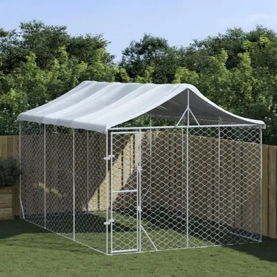 Produktbild von (Design 2026）Outdoor-Hundezwinger mit Dach Silbern 3x4,5x2,5m Stahl Verzinkt NEU242133 - Sonstiges Hundezubehör