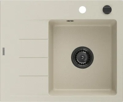 Image de Mexen Ben Evier en granit à 1 niveau avec égouttoir à droite 600 x 500 mm, beige, siphon noir - 6523605000-69-B