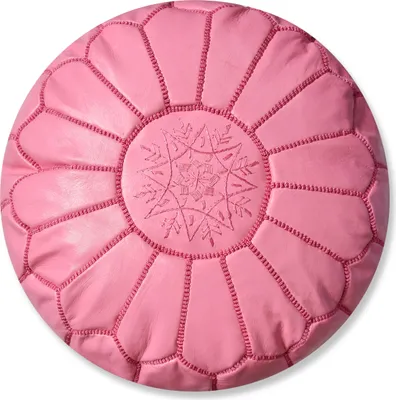 Produktbild von Marokkanischer Echtleder Pouf - Ganz Rosa - Handgefertigt - gefüllt geliefert - Ottoman Sitzsack Fußhocker