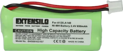 Produktbild von EXTENSILO Akku kompatibel mit Siemens Gigaset A140, A140 TRIO, A12, A140 weiß, A140 DUO, A14, A120 schnurlos Festnetz Telefon (850 mAh, 2,4 V, NiMH)