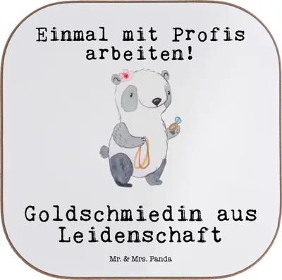 Produktbild von Mr. & Mrs. Panda Untersetzer Glas Goldschmiedin Leidenschaft - Weiß - Geschenk, Spruch, Getränkeuntersetzer, für Gläser, Tassenuntersetzer, Coaster, Lustig, Witzig