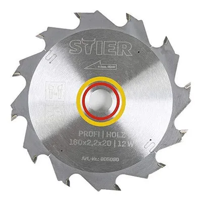 Immagine prodotto di Lama circolare STIER professionale per legno, 160 x 2,2 x 20 mm, angolo di spoglia 20°, 12 denti temprati, denti alternati
