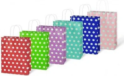 Zdjęcie produktu dla Torebka na prezent kraft 210x270x110 kropki mix