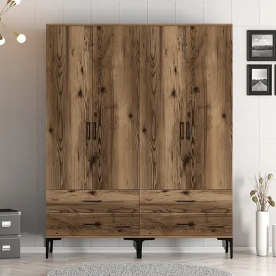 Produktbild von Skye Decor, Kumsal TT - Walnut, Kleiderschrank, Nussbaum, 100 % MELAMINBESCHICHTETE SPANPLATTEN, 160 x 201,4 x 47,5 cm