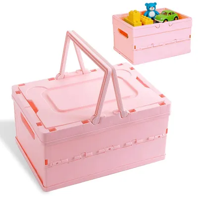 Faltbare Aufbewahrungsbox mit Deckel, 30x21x16,5 cm, rosa