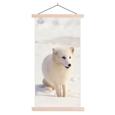 Produktbild von MuchoWow® Textilposter Fuchs - Schnee - Weiß 60x120 cm mit holzfarbenen Rahmen - Holz