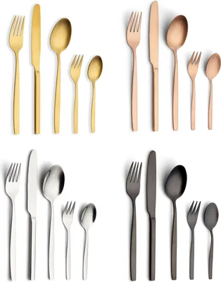 Four sets of cutlery are displayed against a white background.