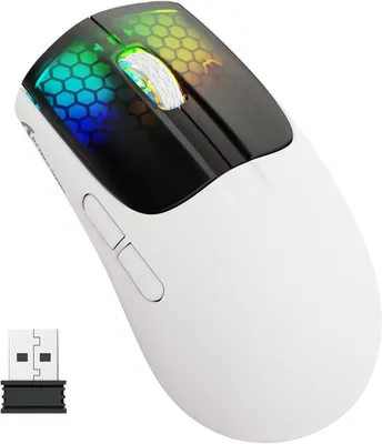 Produktbild von Gaming-Mäuse 49g,Tri-Mode Kabelgebunden/2.4G/BT5.0,PAW3312 PixArt Optischer Sensor,bis zu 4000DPI,RGB mit Langer Batterielebensdauer für Büro/Spiel