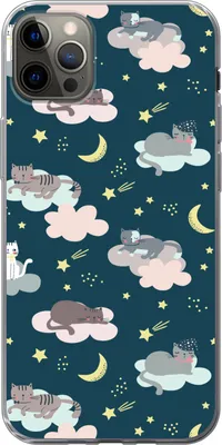Produktbild von MuchoWow® Handyhülle Schutzhülle Hülle für Telefoonhoesje iPhone 12 Pro Max Muster - Katze - Mond - Jungen - Mädchen - Kinder - Kind Silikon Softcase Handy Hülle - Hartschale