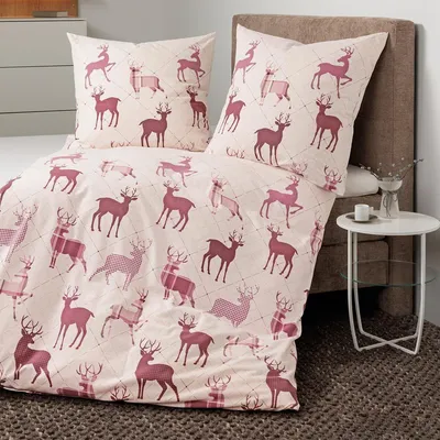 Produktbild von Janine Feinbiber Bettwäsche Davos 65180 beige bordeauxrot 155x220 cm + 80x80 cm