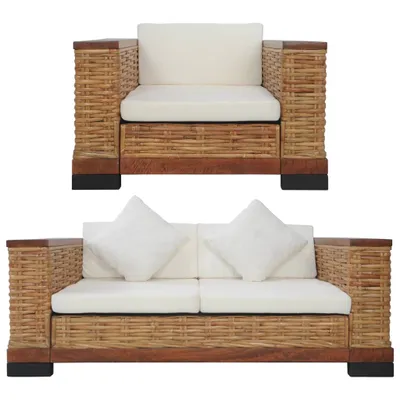 Image de Canapé "Perkam" en rotin marron, beige. Dimensions (L/H/P) 155x66x78 cm