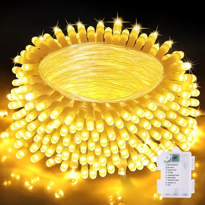 Lichterkette, 200 LEDs, 20 m, warmweiß, IP44, batteriebetrieben, 8 Modi