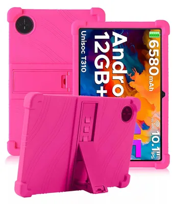 Image de Étui de protection pour tablette Doogee Tab A9 / Tab A9 Pro 10,1", coque en silicone souple résistante aux chocs avec support, couleur rose