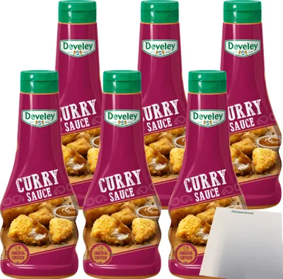 Produktbild von Develey Curry Sauce fruchtig-exotisch auch zum dippen 6er Pack (6x250ml Flasche) + usy Block