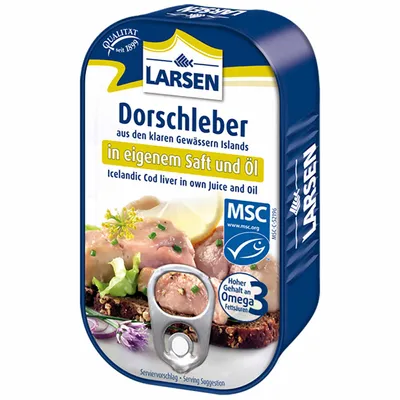 Produktbild von Larsen MSC Dorschleber in eigenem Saft und Öl (121 g)