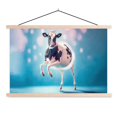 Produktbild von MuchoWow® Textilposter Kuh - Krone - Ballett - Blau - Rosa - Kinder 150x100 cm mit holzfarbenen Rahmen - Posters