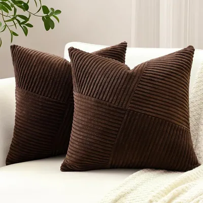 Productafbeelding van Corduroy kussenhoezen, set van 2, streepmotief, donkerbruin, 40x40 cm