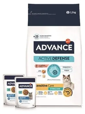 Produktbild von Advance Cat Sterilized Sensitive Salmon + 2 Pouches Codfish - Droogvoer voor Katten