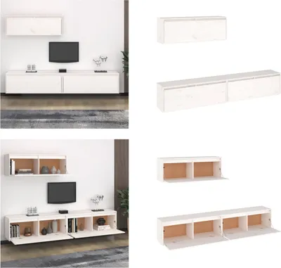 Produktbild von vidaXL TV Schränke 3 Stk. Weiß Massivholz Kiefer - TV-Schrank - TV-Schränke - TV-Schrank Holz - Hängeschrank