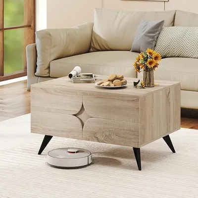 Image de Table basse avec rangement, table de salon en bois avec 3 portes et un espace ouvert, table de salon en chêne, table basse rectangulaire, table d'appoint, table basse pour salon, 80 x 60 x 46 cm