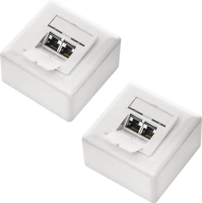 Produktbild von deleyCON 2x CAT 6a Universal Netzwerkdose - 2x RJ45 Port - Geschirmt - Aufputz oder Unterputz - 10 Gigabit Ethernet Netzwerk - EIA/TIA 568A&B - Weiß
